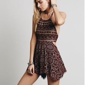 Free People: Open Side Printed Romper (wine)